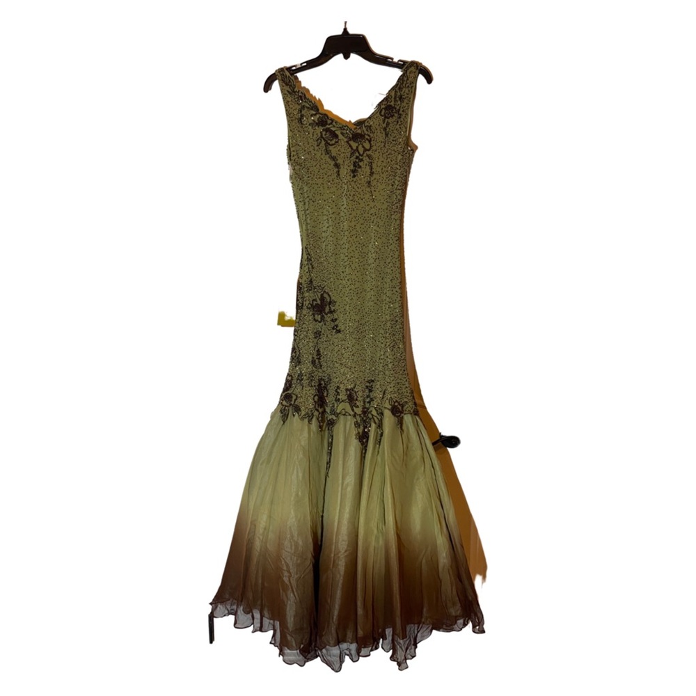 Bicici Green/Brown Sequined Evening Gown + Shall